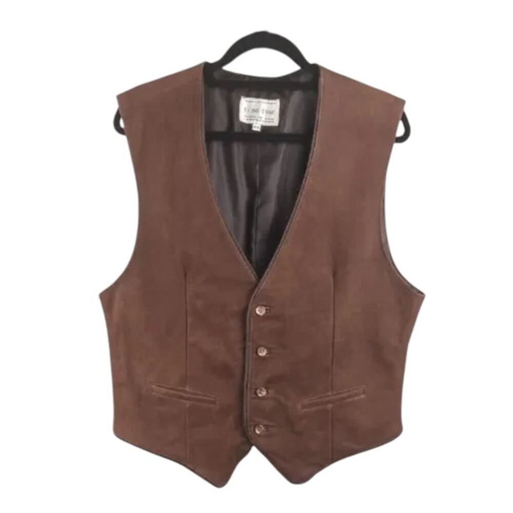 Lone Pine Men's Leather Vest Brown Western Cowboy Waistcoat Size 44 USA Made